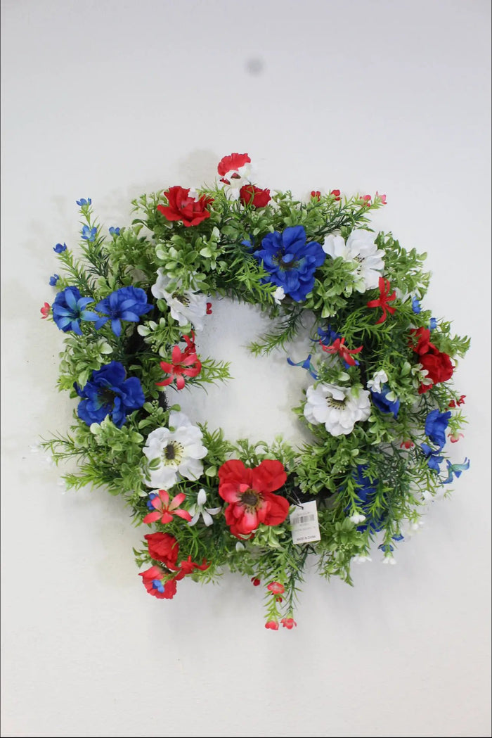 Supreme Poppy/Daisy/Leaf Wreath Red/White/Blue 20" - Uncategorized Silk
