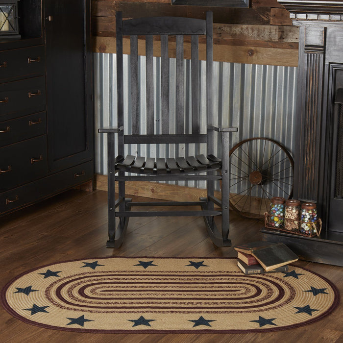 Potomac Stencil Star Oval Braided Rug 36x60" - Primitive Star Quilt Shop
