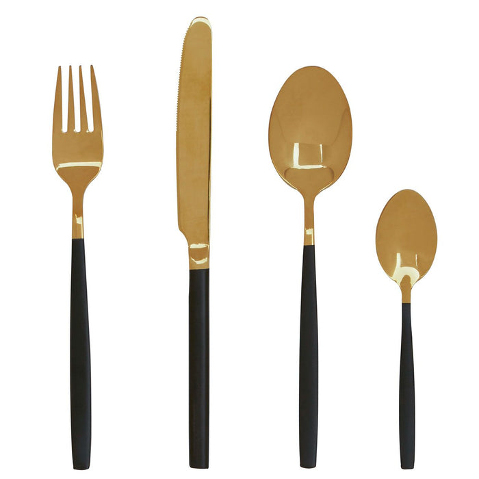 Premium 16 Pc 16 Matte Black and Gold Cutlery Set - Modern Home Interiors
