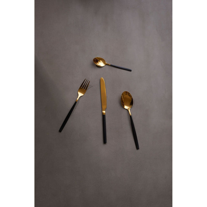 Premium 16 Pc 16 Matte Black and Gold Cutlery Set - Modern Home Interiors