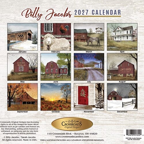 Primitive Country Wall Calendar and Hanger Set - Billy Jacobs 2027 - Primitive Star Quilt Shop