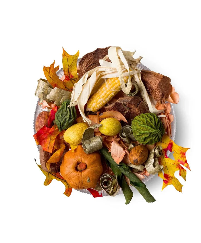 Pumpkin Spice Bag Potpourri by Aromatique; autumn dried botanicals with corn, gourds, and colorful leaves.