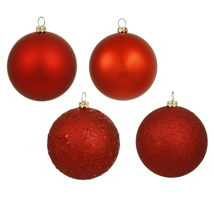 Vickerman Red Ball Ornament 6" (Bag of 4 Asst) - Holiday Ornaments Merchandise