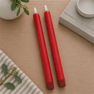Red FIA Wick Wax/Plastic Taper Candle (Set of 2) 11”H