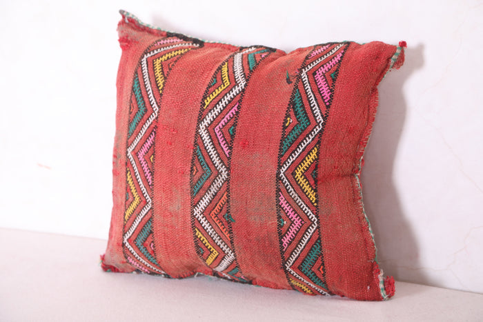Red Moroccan pillow 14.9 INCHES X 16.5 INCHES - kilim pillow