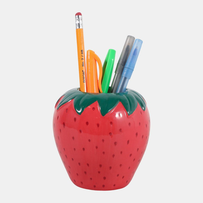 Sagebrook Red Strawberry Pencil Cup/Vase 4" - Vases Merchandise