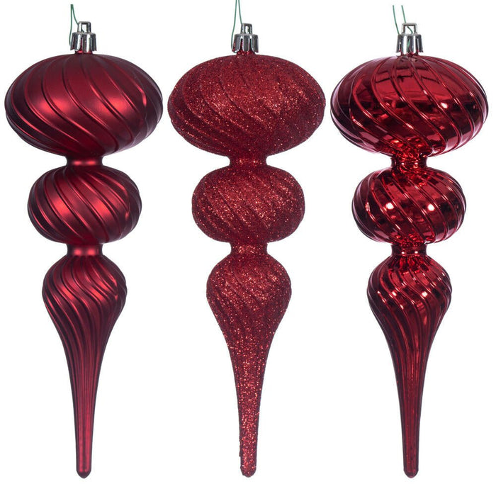 Vickerman Red Swirl Finial Ornament 6/Asst 8" - Holiday Ornaments Merchandise