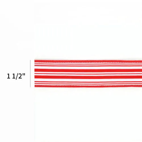 La Ribbons Red-White Striped Wired Ribbon 1.5"W x 10yd - Velvet Ribbons Ribbon