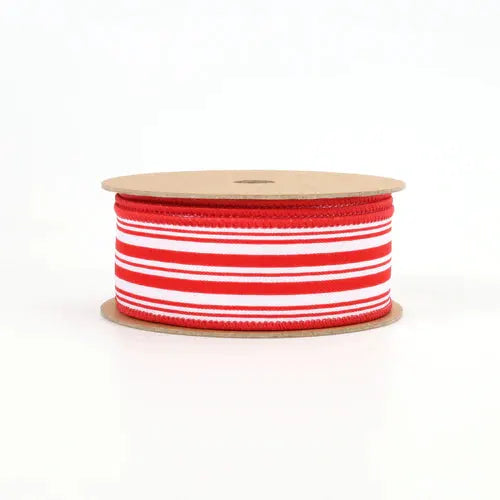 La Ribbons Red-White Striped Wired Ribbon 1.5"W x 10yd - Velvet Ribbons Ribbon