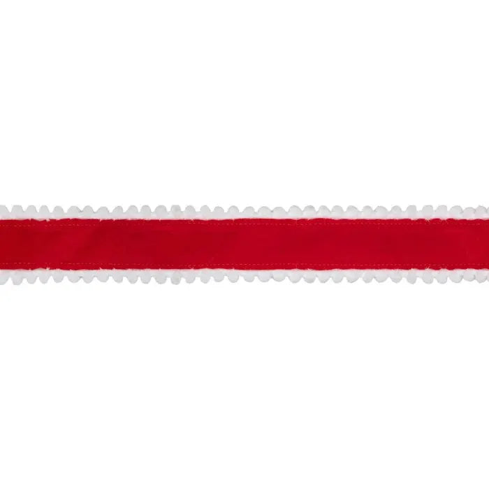 Red with White Pom-Pom Edge Unwired Ribbon by La Ribbons, 1.5in x 10yd