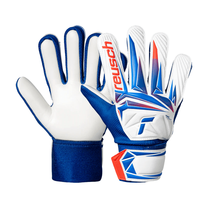 Reusch Attrakt Starter Solid Junior Goalkeeper Gloves ( White/Red/Blue) | SoccerWearhouse