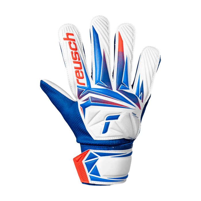 Reusch Attrakt Starter Solid Junior Goalkeeper Gloves ( White/Red/Blue) | SoccerWearhouse