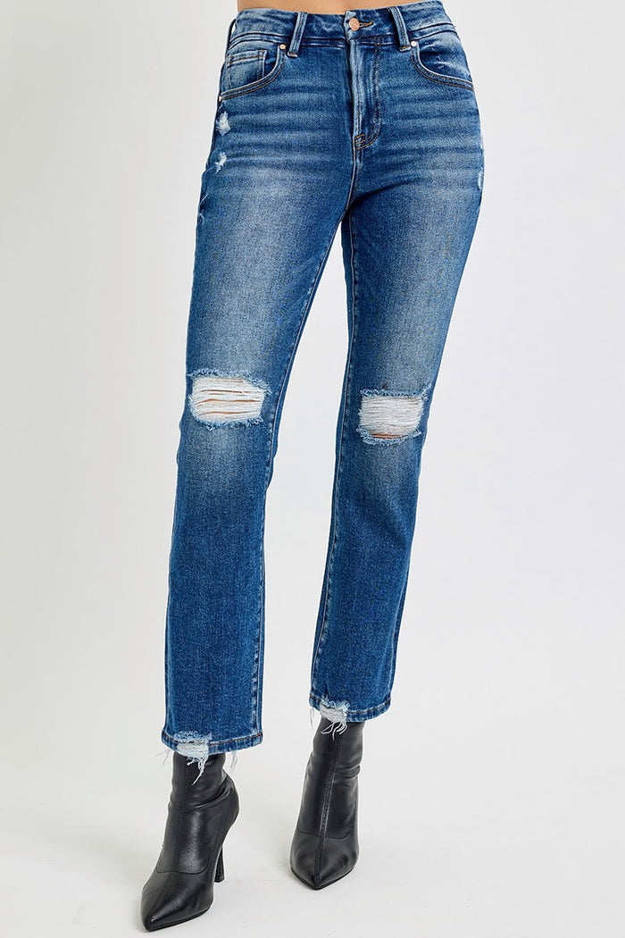 Risen High Rise Crop Straight Jeans