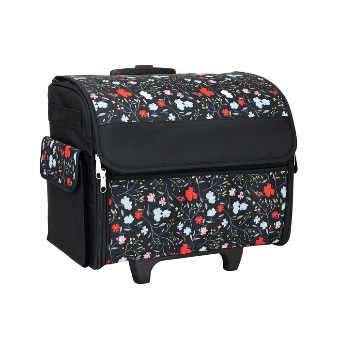 Rolling Sewing Machine Tote, Floral Storage Bag with Wheels & Telescoping Handle