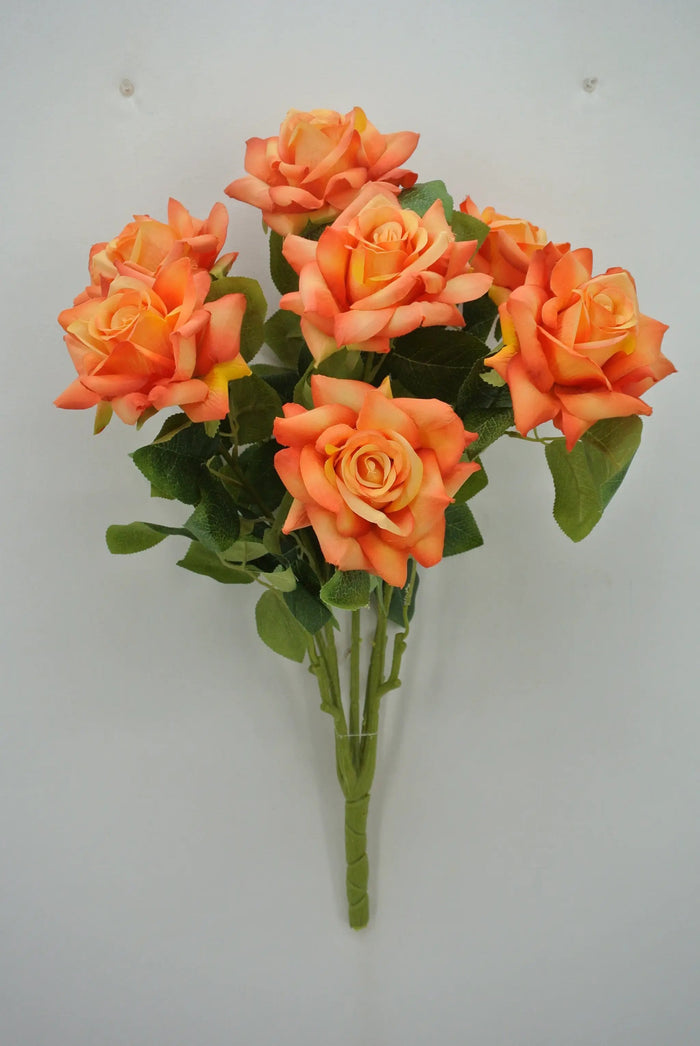Golden Bell Rose Bush Orange 23" - Artificial Flowering Plants Silk