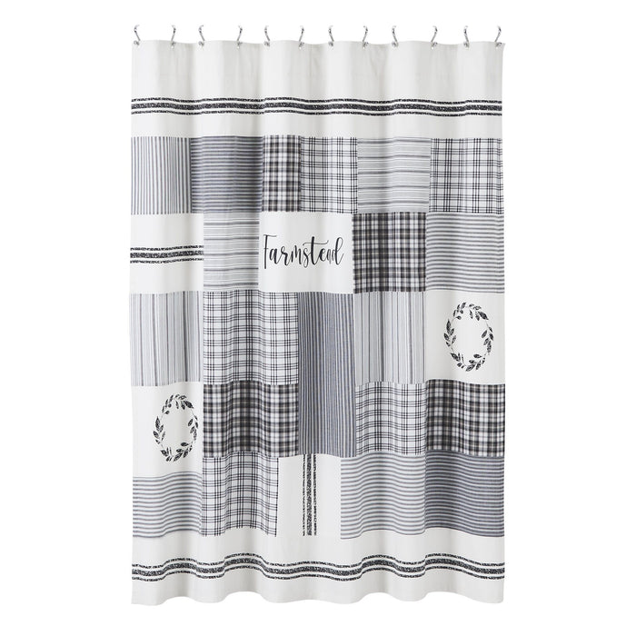 Sawyer Mill Black Stenciled Patchwork Shower Curtain - Primitive Star Quilt Shop