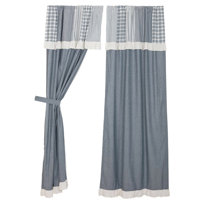 Sawyer Mill Blue Lined Panels with Attached Patchwork Valance 84" - Primitive Star Quilt Shop