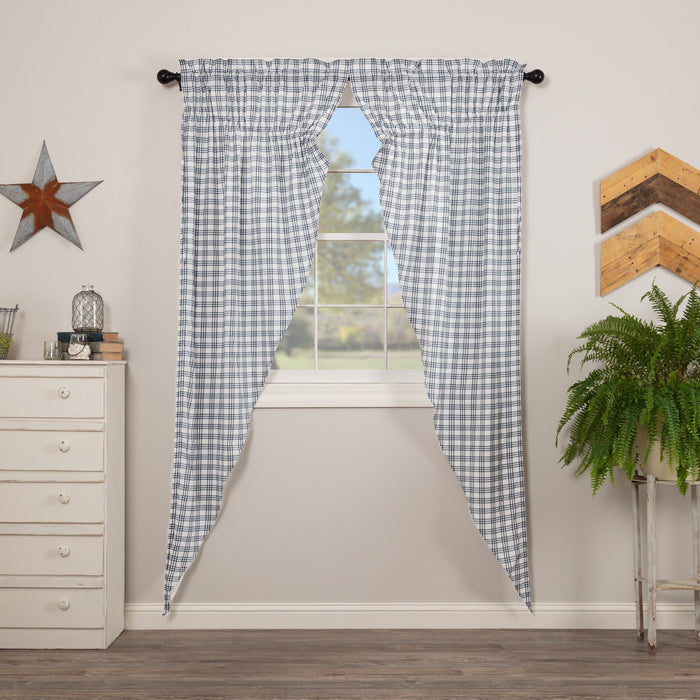 Sawyer Mill Blue Plaid Lined Long Prairie Curtains 84" - Primitive Star Quilt Shop