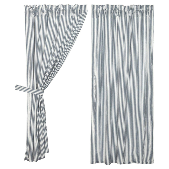 Sawyer Mill Blue Ticking Stripe Lined Short Panel Curtains 63" - Primitive Star Quilt Shop