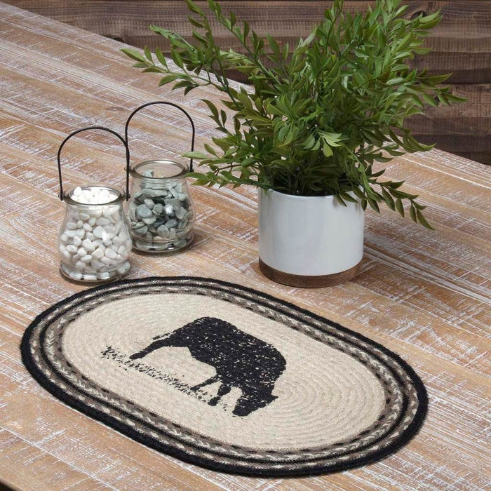 Sawyer Mill Charcoal Cow Braided Placemat 12x18" - Set of 6 - Primitive Star Quilt Shop