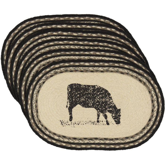 Sawyer Mill Charcoal Cow Braided Placemat 12x18" - Set of 6 - Primitive Star Quilt Shop