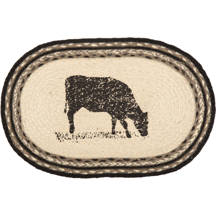 Sawyer Mill Charcoal Cow Braided Placemat 12x18" - Set of 6 - Primitive Star Quilt Shop