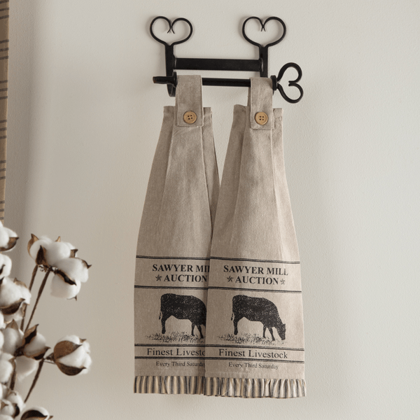 Sawyer Mill Charcoal Cow Button Loop Tea Towel - Set of 2 - Primitive Star Quilt Shop