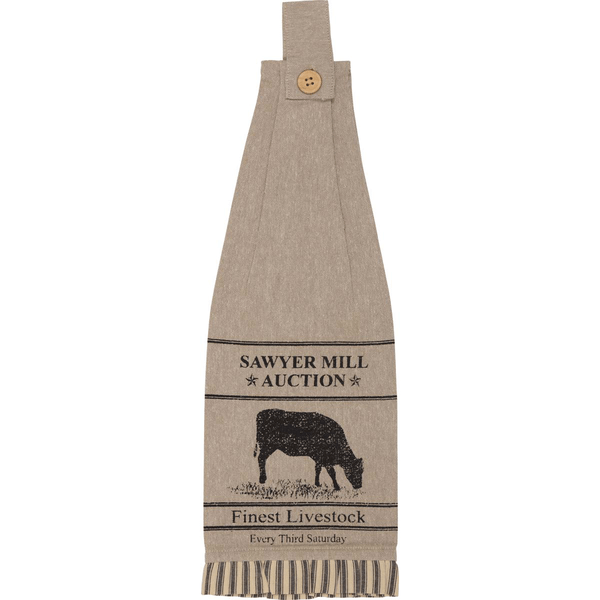 Sawyer Mill Charcoal Cow Button Loop Tea Towel - Set of 2 - Primitive Star Quilt Shop