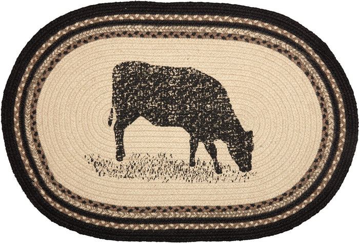 Sawyer Mill Charcoal Cow Oval Braided Rug 20x30" - Primitive Star Quilt Shop