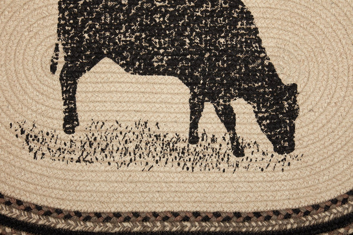 Sawyer Mill Charcoal Cow Oval Braided Rug 20x30" - Primitive Star Quilt Shop