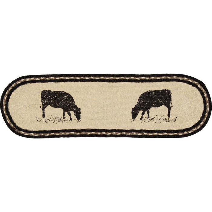 Sawyer Mill Charcoal Cow Oval Braided Stair Tread Latex Backed 8.5x27" - Primitive Star Quilt Shop