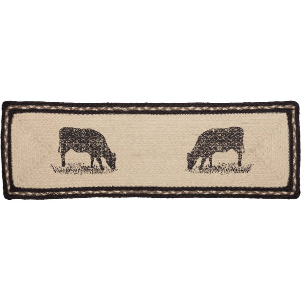 Sawyer Mill Charcoal Cow Rectangle Braided Stair Tread Latex Backed 8.5x27" - Primitive Star Quilt Shop