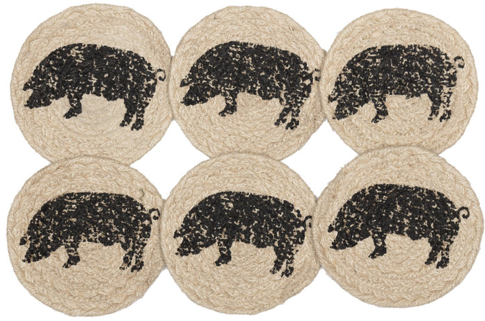 Sawyer Mill Charcoal Pig Braided Coaster 4" - Set of 6 - Primitive Star Quilt Shop