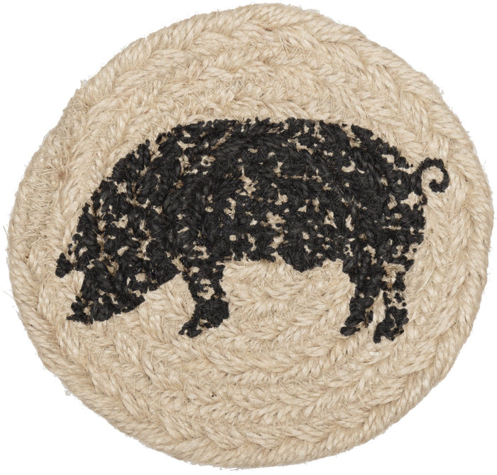 Sawyer Mill Charcoal Pig Braided Coaster 4" - Set of 6 - Primitive Star Quilt Shop