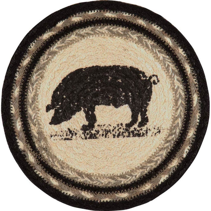 Sawyer Mill Charcoal Pig Braided Trivet 8" - Primitive Star Quilt Shop
