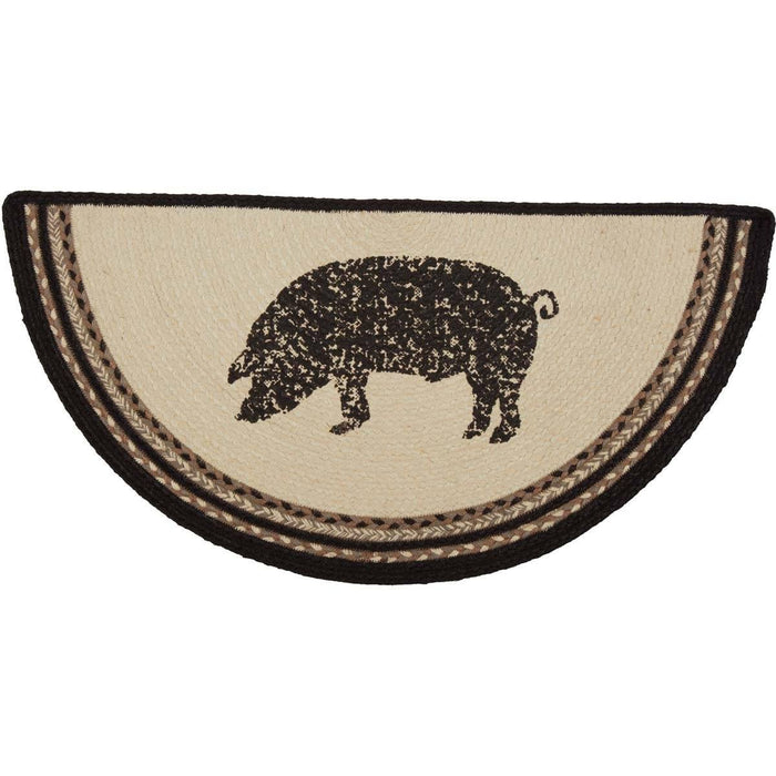 Sawyer Mill Charcoal Pig Half Circle Braided Rug 16.5x33" - Primitive Star Quilt Shop