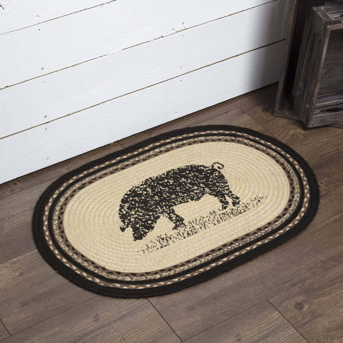 Sawyer Mill Charcoal Pig Oval Braided Rug 20x30" - Primitive Star Quilt Shop
