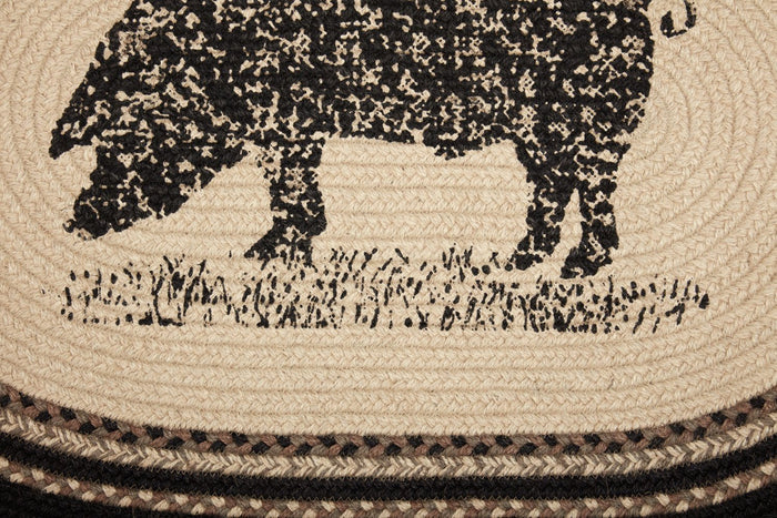 Sawyer Mill Charcoal Pig Oval Braided Rug 20x30" - Primitive Star Quilt Shop
