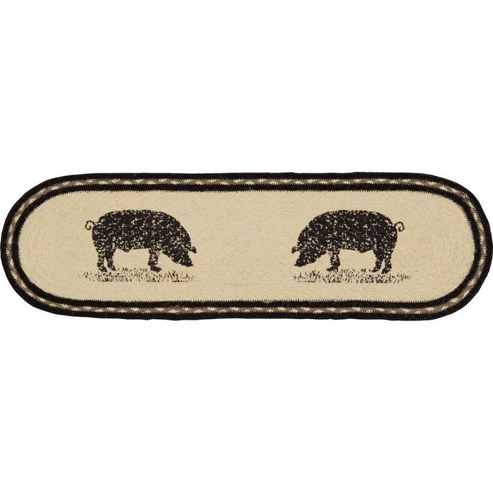 Sawyer Mill Charcoal Pig Oval Braided Stair Tread Latex Backed 8.5x27" - Primitive Star Quilt Shop