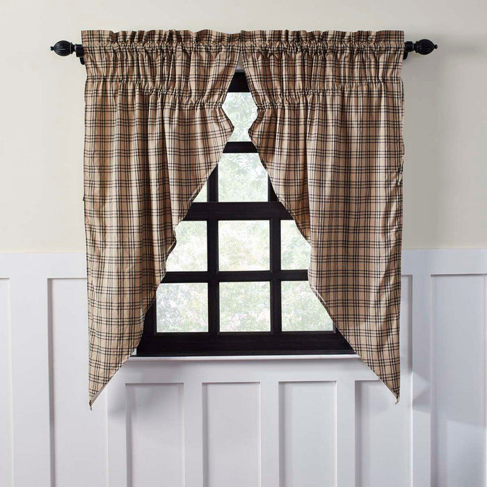 Sawyer Mill Charcoal Plaid Lined Prairie Curtains 63" - Primitive Star Quilt Shop