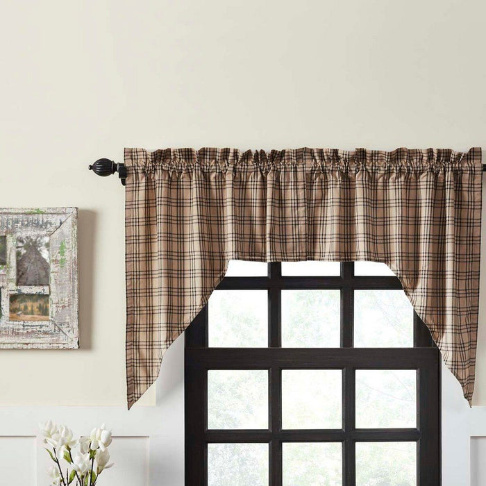 Sawyer Mill Charcoal Plaid Lined Swag Curtains - Primitive Star Quilt Shop