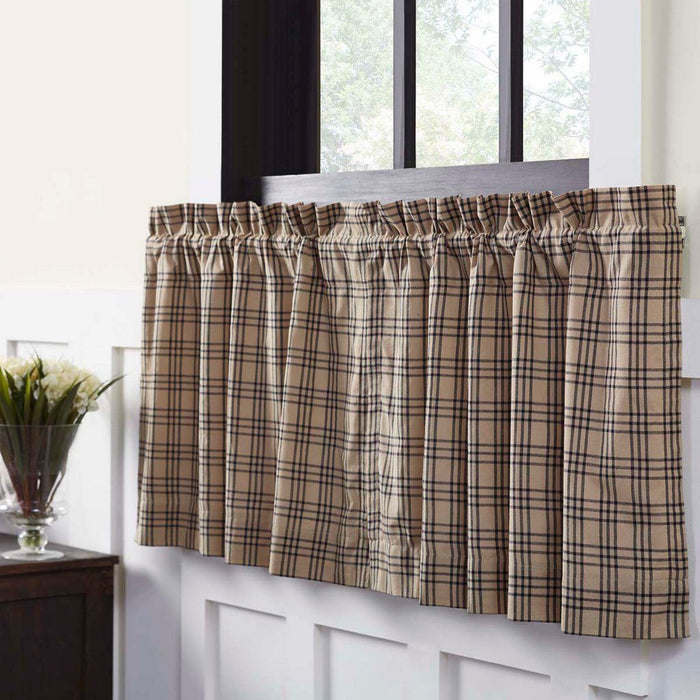 Sawyer Mill Charcoal Plaid Lined Tier Curtains 24" - Primitive Star Quilt Shop