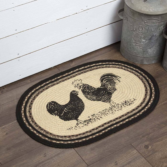 Sawyer Mill Charcoal Poultry Oval Braided Rug 20x30" - Primitive Star Quilt Shop