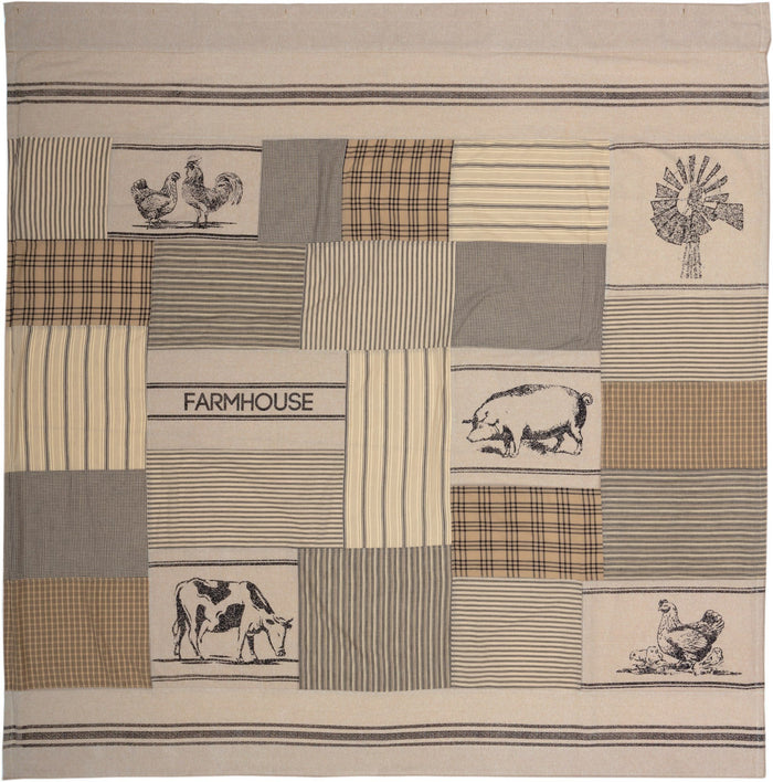 Sawyer Mill Charcoal Stenciled Patchwork Shower Curtain - Primitive Star Quilt Shop