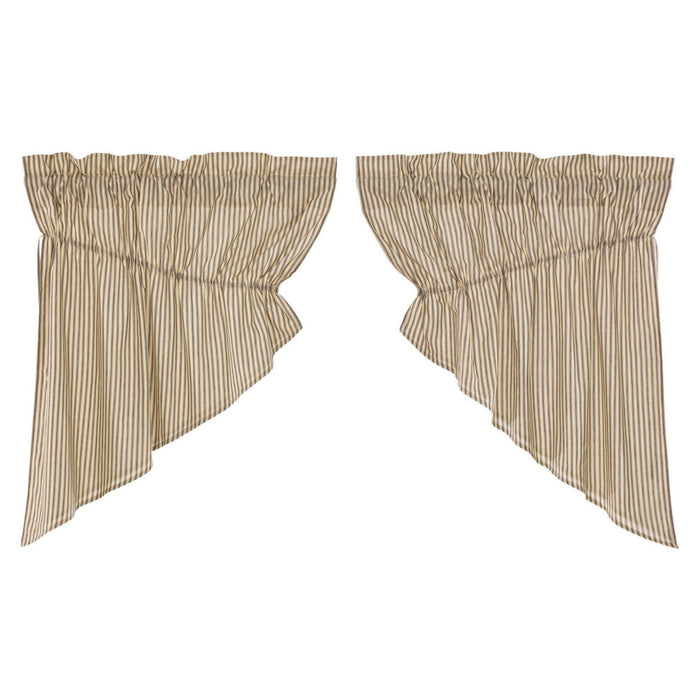 Sawyer Mill Charcoal Ticking Stripe Lined Prairie Swag Curtains - Primitive Star Quilt Shop