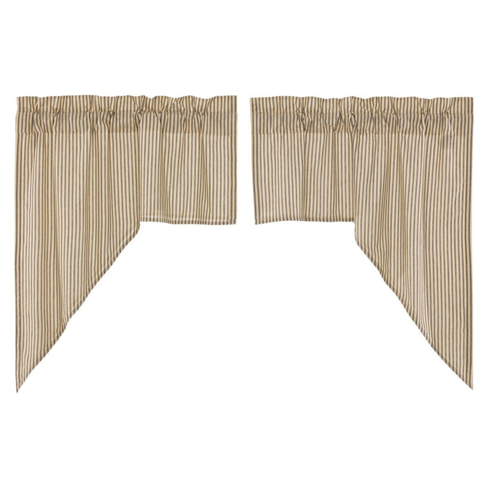 Sawyer Mill Charcoal Ticking Stripe Lined Swag Curtains - Primitive Star Quilt Shop