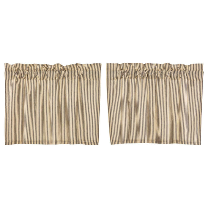 Sawyer Mill Charcoal Ticking Stripe Lined Tier Curtains 24" - Primitive Star Quilt Shop