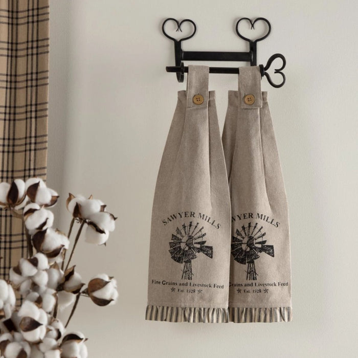 Sawyer Mill Charcoal Windmill Button Loop Tea Towel - Set of 2 - Primitive Star Quilt Shop