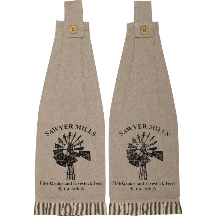 Sawyer Mill Charcoal Windmill Button Loop Tea Towel - Set of 2 - Primitive Star Quilt Shop
