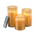 A&B Set of 3 Amber Real Flame-Effect LED Wax Candles 4", 5", 6" - Flameless Candles Candles/Fragrance